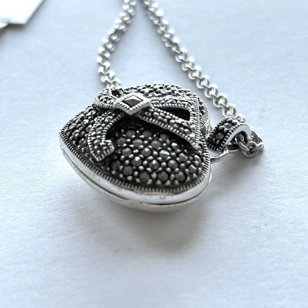 Judith Jack‎ Sterling Silver Necklace Puffy Heart Locket Marcasite Pendant New - Picture 5 of 12